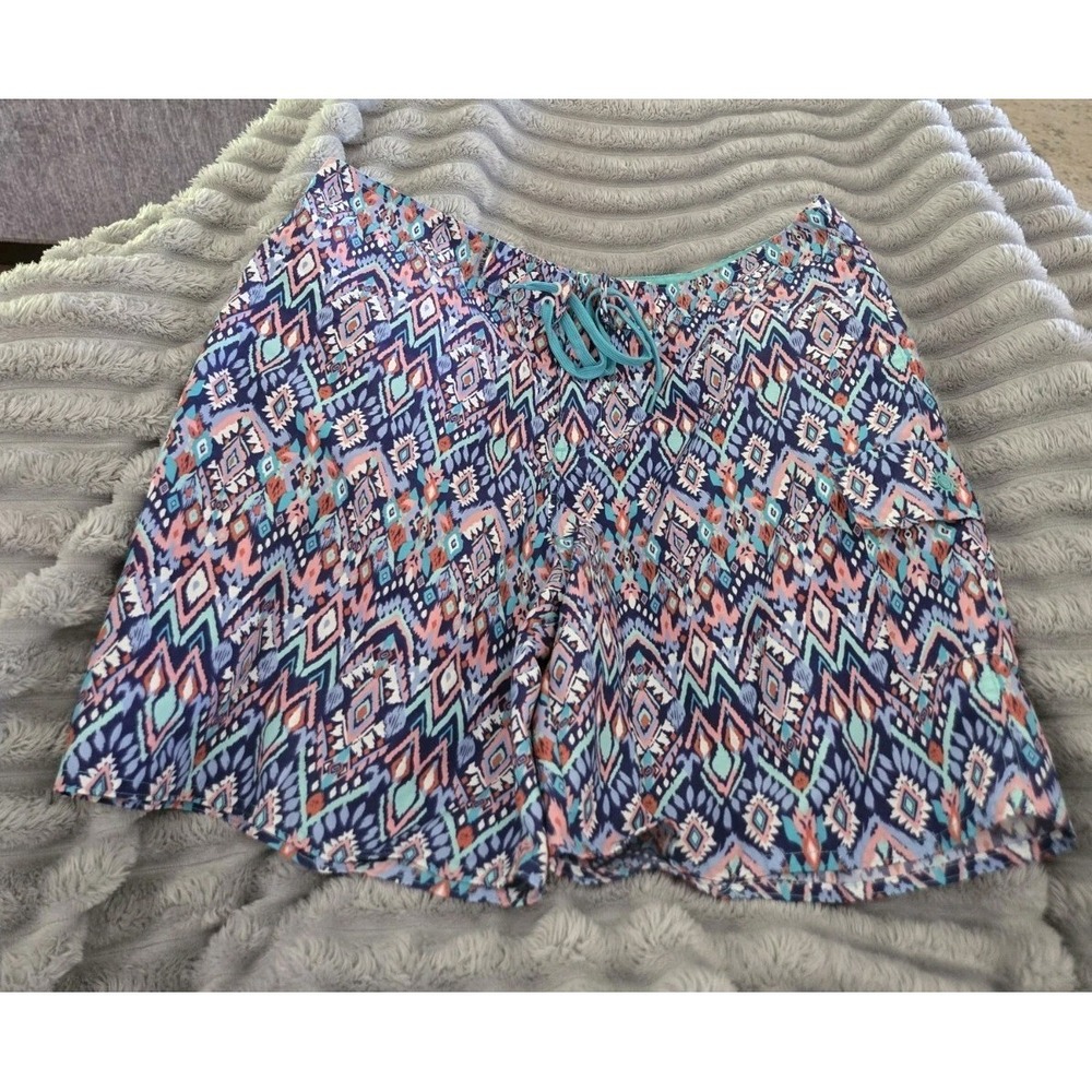 Raya Sun Womens Blue Pink Geometric Tribal Ikat Board Shorts Swim Size Large